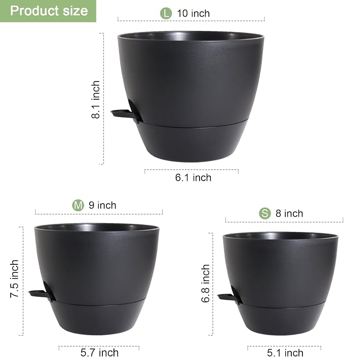10/9/8 inch Medium Self Watering Pots, Plant Pots - Image 2