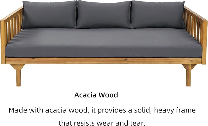 Merax Outdoor 3 Seater Daybed, Acacia Wood Day Bed Couch Sofa - Image 3
