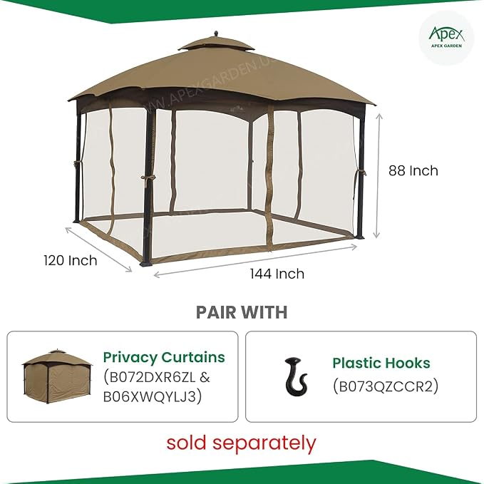 APEX GARDEN 10 Ft. x 12 Ft. Gazebo Replacement Mosquito Netting - Image 4