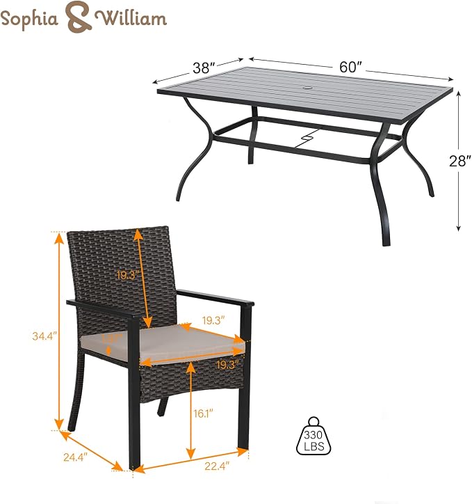 Sophia & William 7 Pieces Patio Dining Set - Image 9