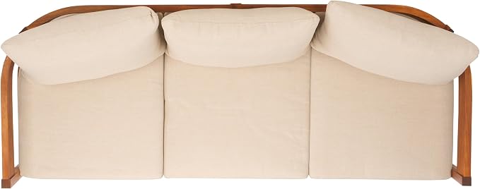 SAFAVIEH Outdoor Collection Theo Natural Teak Solid Wood/Taupe Cushion 3-Seater - Image 6