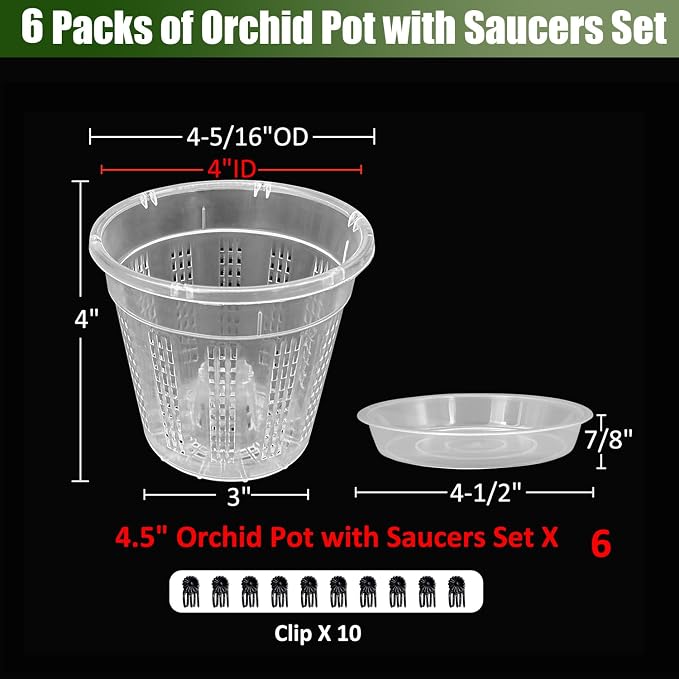 Orchid Pot with Saucers, 6 Packs of 4.3" Orchid Pots with Holes, Orchid Pots - Image 5