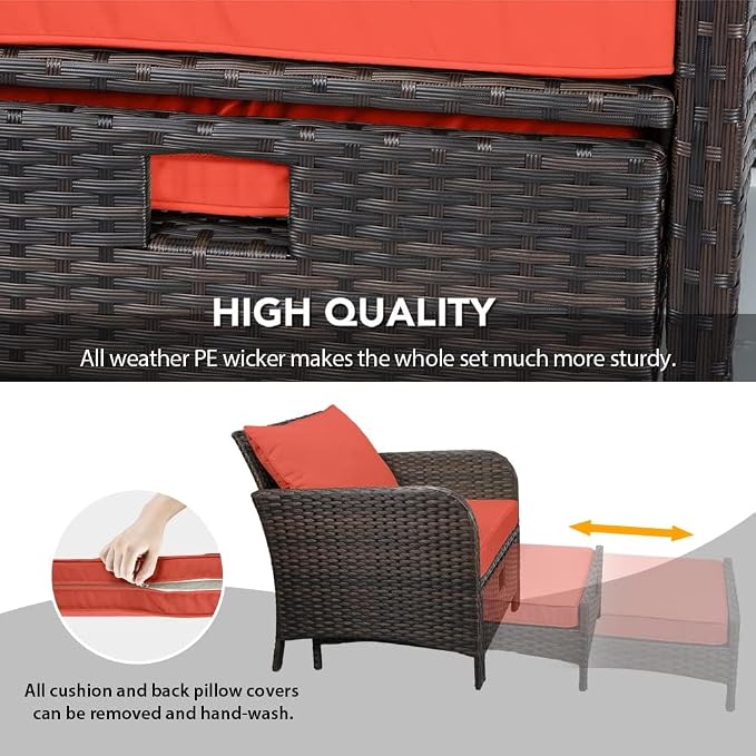 LEVELEVE Balcony Furniture 5 Piece Patio Conversation Set, PE Wicker Rattan - Image 5