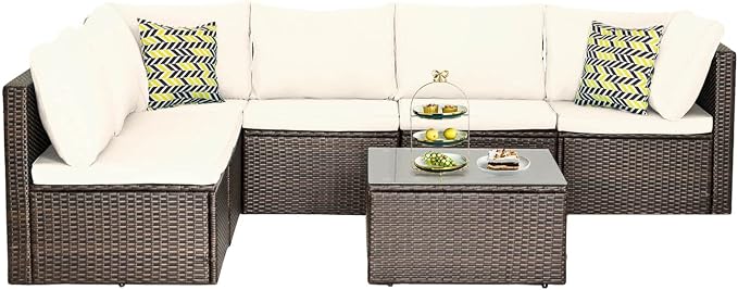 PayLessHere Patio Furniture Set 7 Pieces Outdoor Furniture Wicker Conversation - Image 8