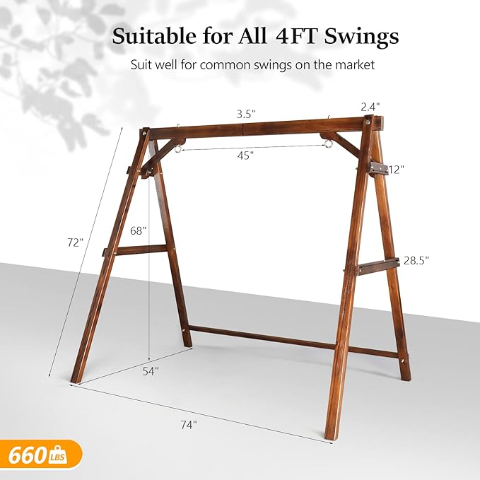 VINGLI 4FT Porch Swing Frame, 660 LBS Capacity Wooden A-Frame Swing Stand - Image 4