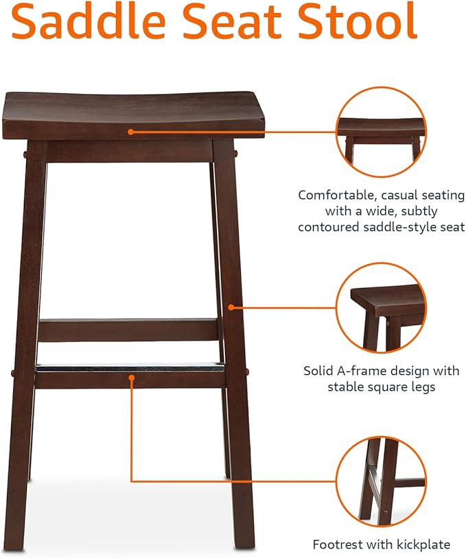 Amazon Basics Solid Wood Saddle-Seat Counter Height Bar Stools - Image 6