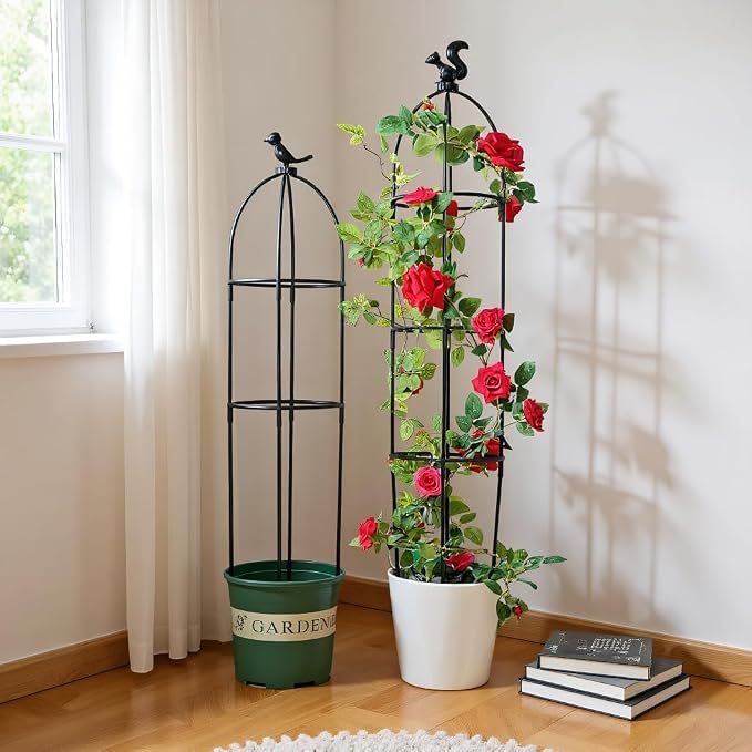 4-Tier Garden Obelisk Trellis for Climbing Plants, 57 Inches Tall Plastic Plant - Image 4