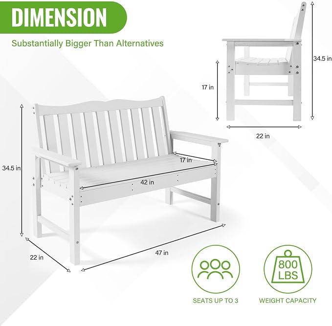 Backyard Expressions Poly Patio Bench – Weatherproof Outdoor Bench, Low - Image 2