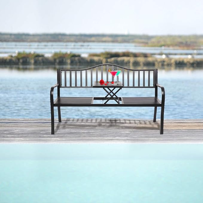 VINGLI 59" Outdoor Metal Bench Patio Bench - Image 9
