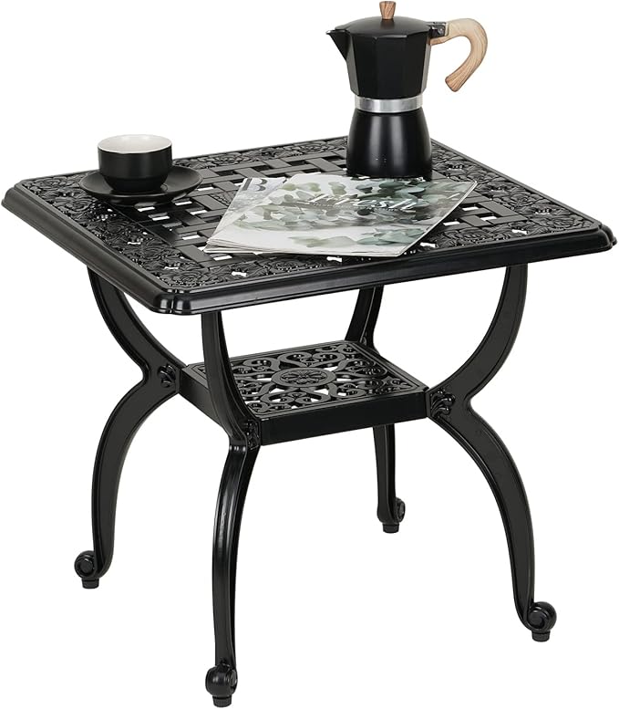 JARDIN DE CENTENNIAL Cast Aluminum Outdoor Side Table, Anti-Rust Outdoor End by JARDINDECENTENNIAL