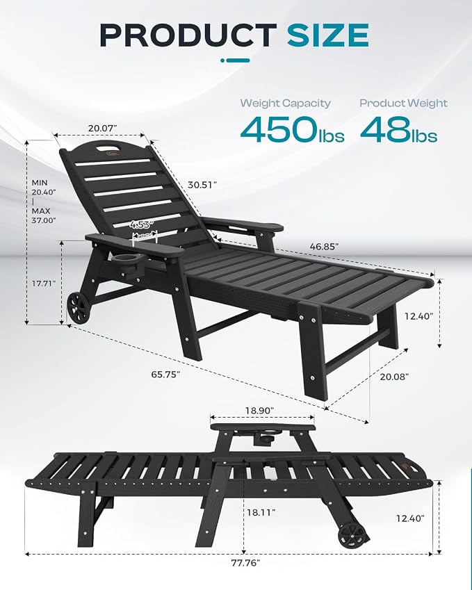 Outdoor Chaise Lounge Chair Set of 2, Patio Lounge Chairs - Image 3