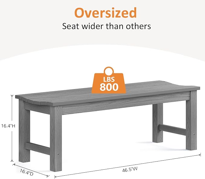 Outdoor Bench, 2-Person Patio Backless Bench Holds up to 800lbs, Weatherproof - Image 3