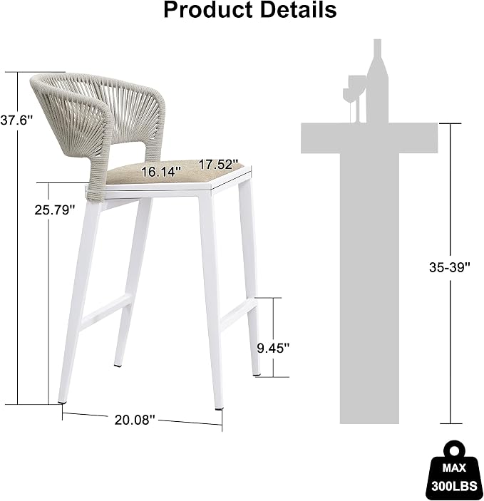 PURPLE LEAF Counter Height Bar Stool Set of 2 Woven Bar Height Stools Kitchen - Image 3