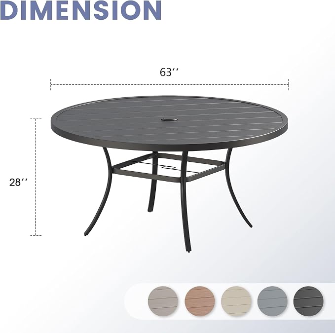 VICLLAX 63" Round Patio Table, Outdoor Dining Table - Image 3