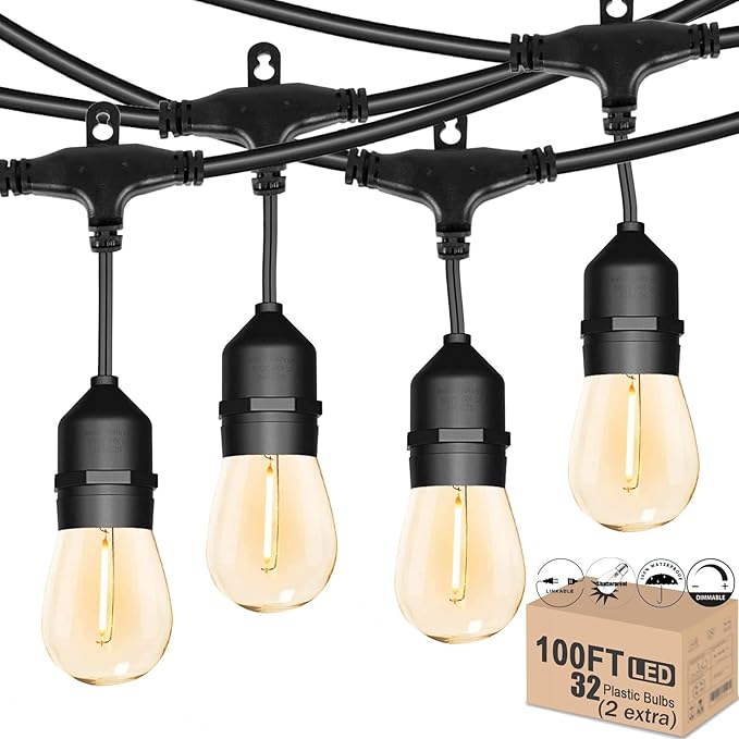 Outdoor Patio String Lights 100FT Waterproof IP65 Heavy Duty String Lights by Meidaoduo