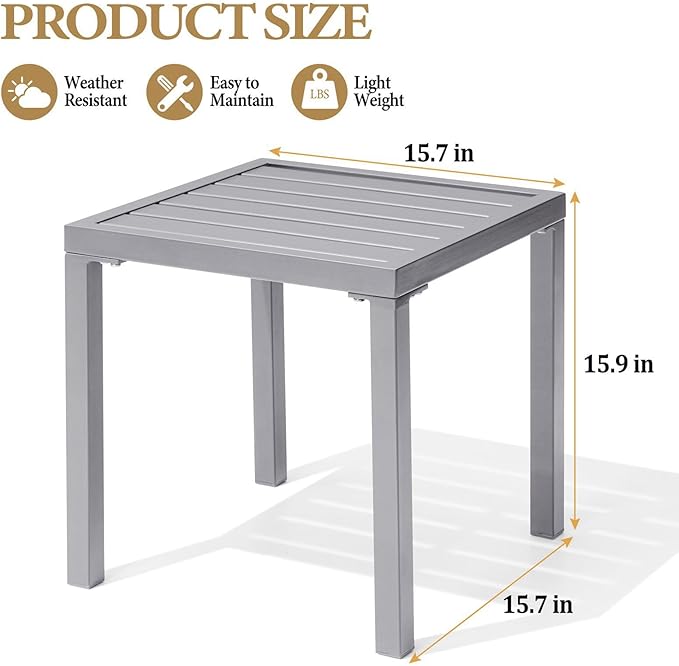 Crestlive Products Outdoor Side Table, Small Square Metal End Table Easy - Image 3