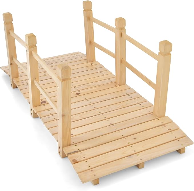 Tangkula 5 FT Wooden Garden Bridge, Arch Stained Finish Footbridge by TANGKULA