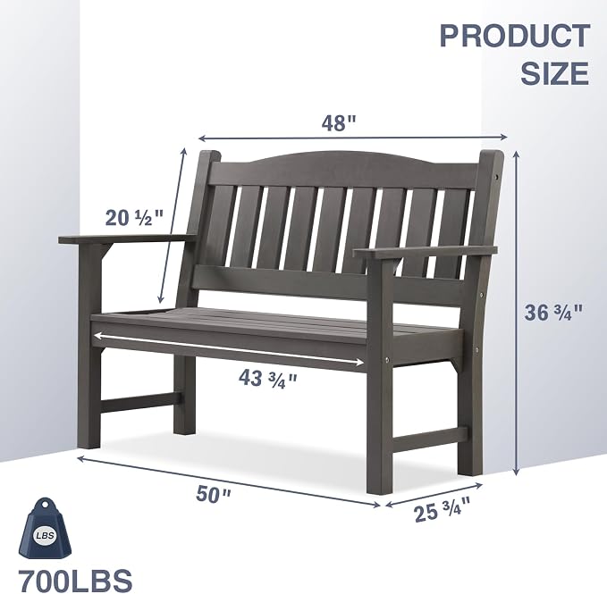 Psilvam 2-Person Outdoor Memorial Bench, All-Weather Poly Lumber Garden Bench - Image 3