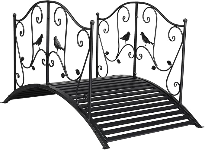 Metal Arch Garden Bridge with Safety Siderails, Decorative Footbridge, Ourdoor by Volowoo