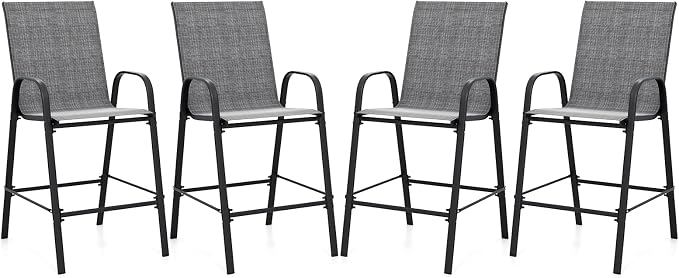 Tangkula Outdoor Bar Stools Set of 4, Enlarged Seat & Metal Frame, Tall Patio by TANGKULA