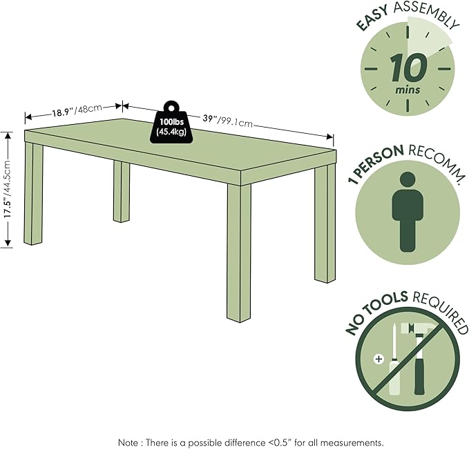 Furinno CLASSIC Coffee Table, Modern Rectangle Coffee Table - Image 3
