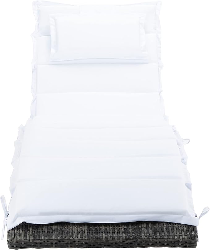 SAFAVIEH Outdoor Collection Colley Grey Brown Wicker/White Cushion Adjustable - Image 12