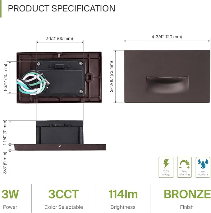 ASD LED Recessed Step Light Fixture, Outdoor & Indoor Stair Tread Lighting | - Image 2