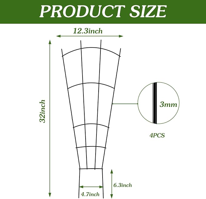 4 Pack 32'' Garden Trellis for Climbing Plants Outdoor Metal Trellis for Potted - Image 2