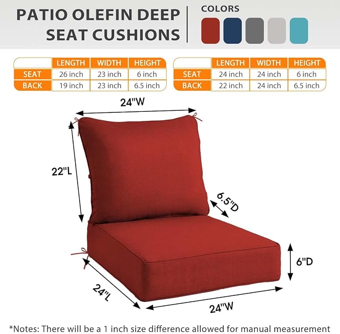 Sundale Outdoor Olefin Deep Seat Cushion, Patio Chair Cushion and Pillow - Image 4