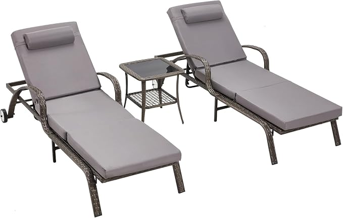 HOMREST Pool Lounge Chairs Set of 3, Outdoor Wicker Chaise Lounge Chair - Image 7