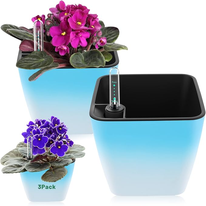 Self Watering Planters for Indoor Plants : 5 inch 3 Pack Gradient Blue Planter by GsGardenSpecialty