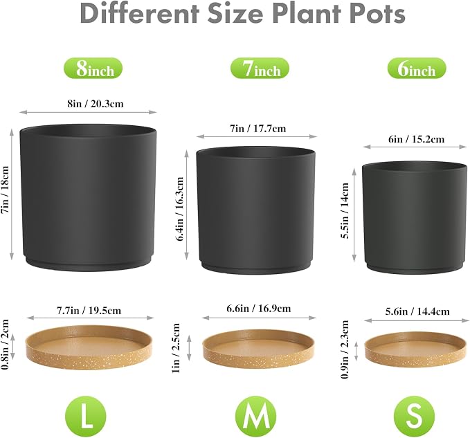 8/7/6 inch Flower Pots, 3 Pack Cylinder Plant Pots - Image 2