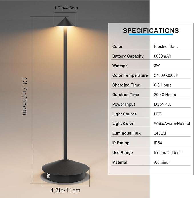 2-Pack 6000mAh Rechargeable Led Table Lamp Cordless, 3000K-6000K Stepless - Image 5