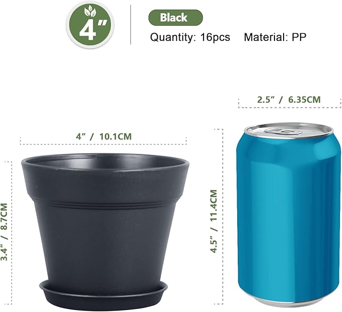 4 inch Small Plastic Nursery Pots, 16 Pack Plant Pots - Image 2