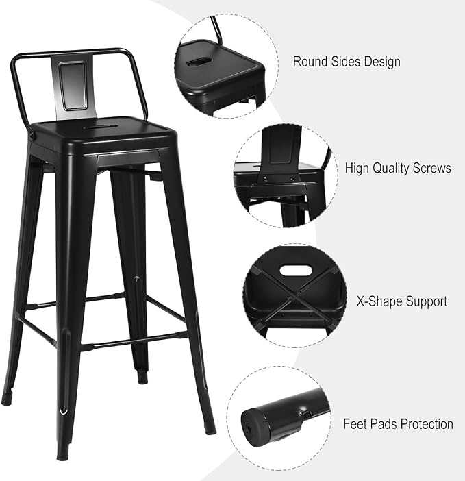 COSTWAY Metal Bar Stools Set of 4, - Image 10