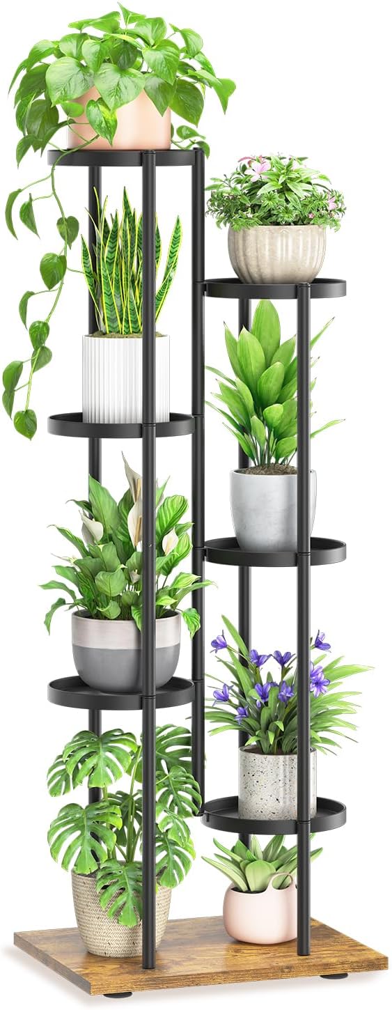 LASZOLA Black 6 Tier Plant Stand Indoor Heavy Duty Metal Planter Flower Holder by LASZOLA