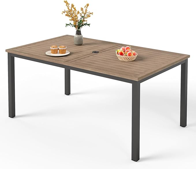PHI VILLA 64" Rectangle Outdoor Dining Table, Patio Furniture Wood-Like Tabletop by PHIVILLAThepioneerofcomfortablehouseholdsupplies