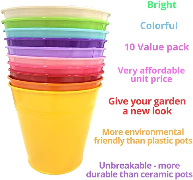 LaLaGreen Hanging Planters Outdoor -10 Pack, 6 Inch Colorful Large Metal Flower - Image 4