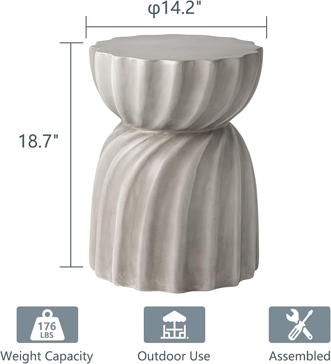COSIEST Outdoor Side Table, Concrete Accent Side Table, Patio Side Tables End - Image 3