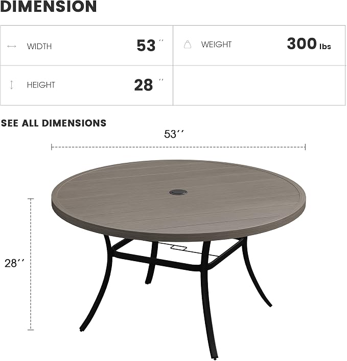 Patio Dining Table for 6-8, Round Metal Outdoor Table - Image 3
