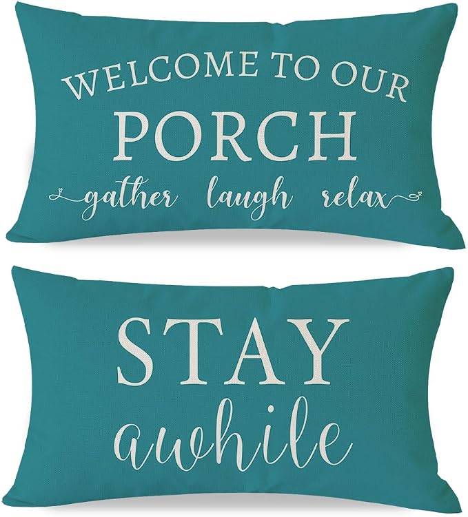 PANDICORN Welcome to Our Porch Stay Awhile Outdoor Lumbar Decorative Throw by PANDICORN