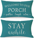 PANDICORN Welcome to Our Porch Stay Awhile Outdoor Lumbar Decorative Throw by PANDICORN