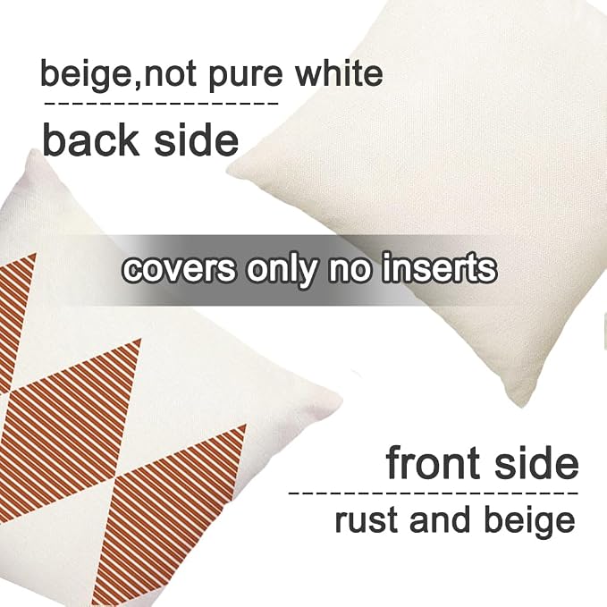 RABUSOFA Outdoor Pillows Covers 16x16 inch Waterproof, Fall Rust and Beige Boho - Image 3