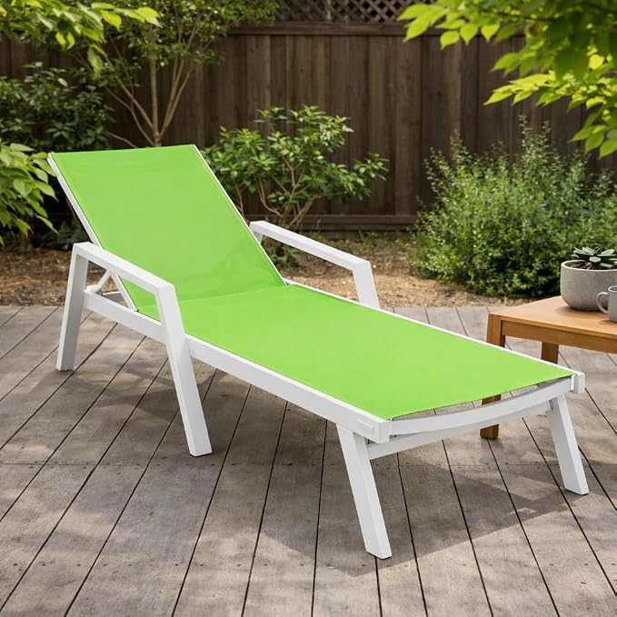 LeisureMod Marlin Patio Chaise Lounge Chair, Adjustable Outdoor White Aluminum - Image 2