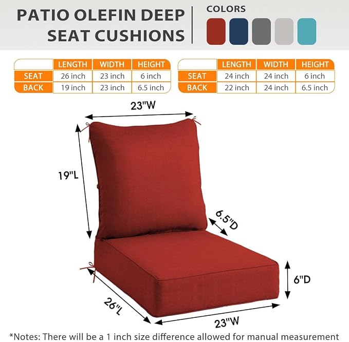 Sundale Outdoor Olefin Deep Seat Cushion, Patio Chair Cushion and Pillow - Image 4