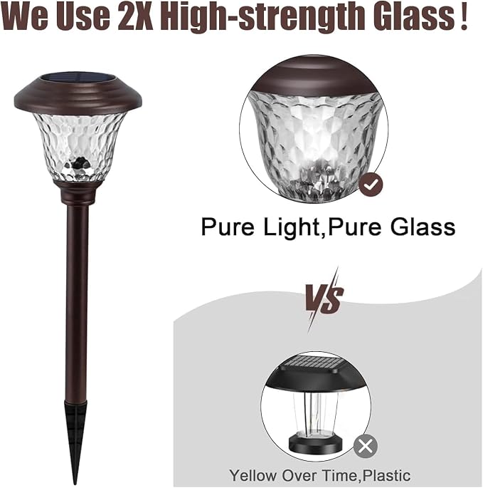 BEAU JARDIN 8 Pack Solar Pathway Lights Outdoor Solar Powered Waterproof Glass - Image 4