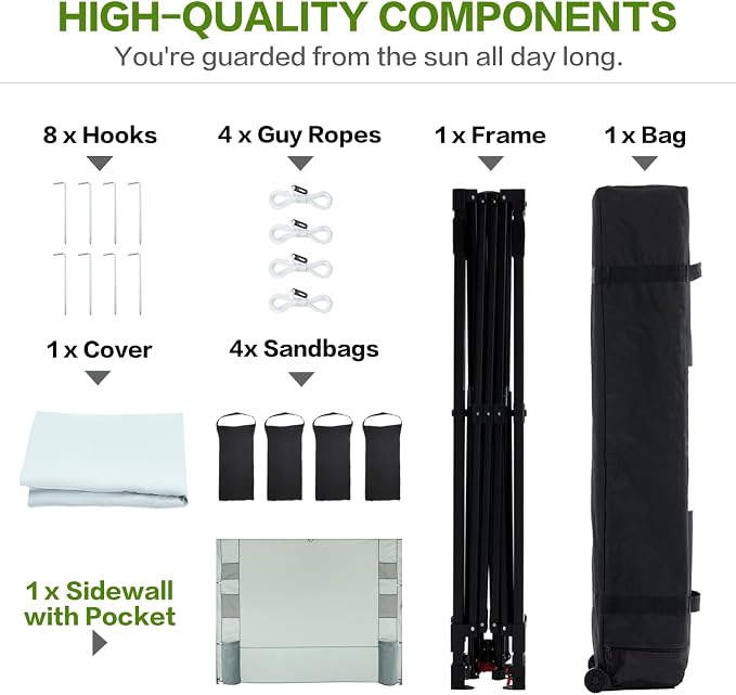 8'x8' Pop Up Canopy Tent with 1 Sidewall and 6 Pockets, One Push Setup - Image 6