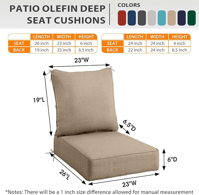 Sundale Outdoor Olefin Deep Seat Cushion, Patio Chair Cushion and Pillow - Image 5