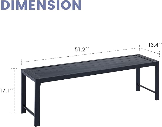 VICLLAX 2 Pieces Outdoor Garden Backless Bench, 51.2" Metal Bench Steel Frame - Image 3