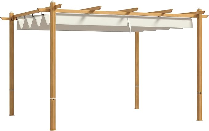 Outsunny 10' x 13' Retractable Pergola Canopy, Wood Grain Aluminum Pergola by Outsunny